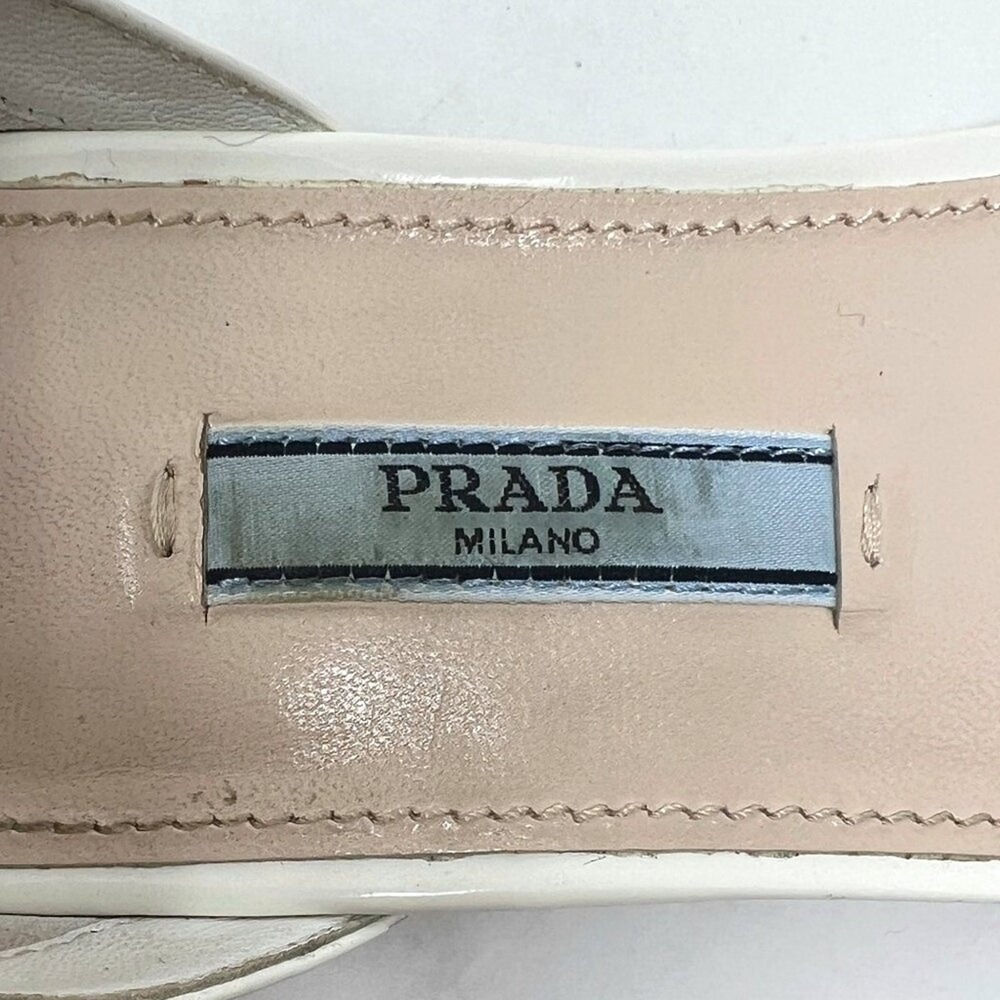 Prada Floral Sandals Patent Leather Ivory Ankle Strap Flats 39 - Picture 6 of 9
